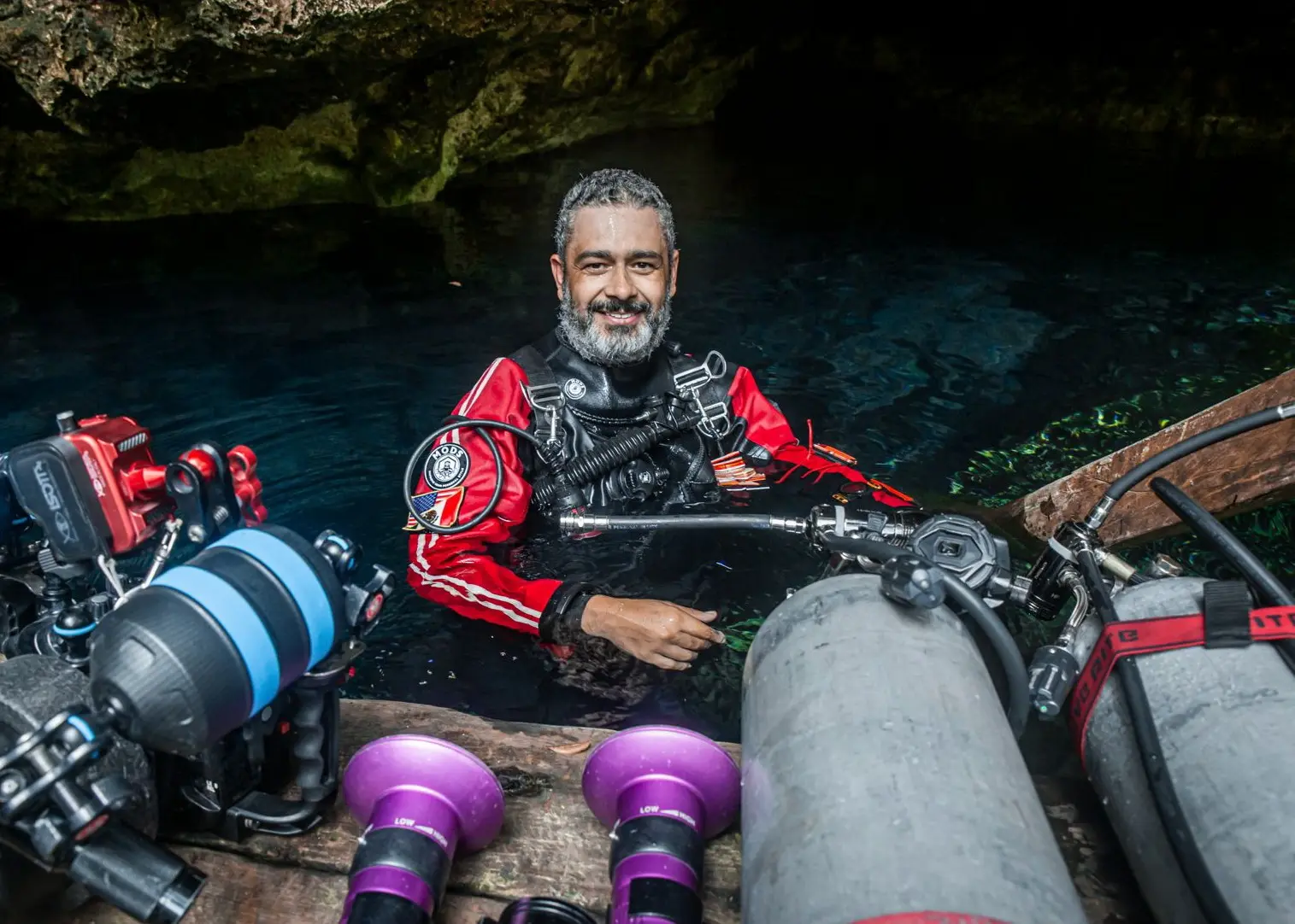 Ricardo Castillo with technical diving equipment